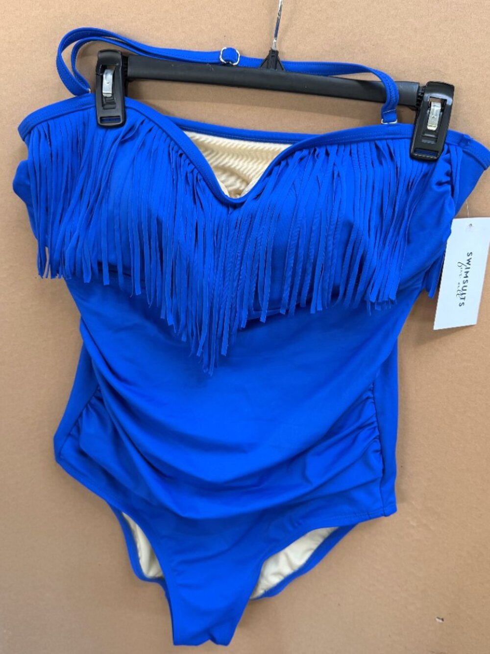 NWT Women's "Swimsuits for all" Size 14 One-Piece Blue Bathing Suit w/Fringe